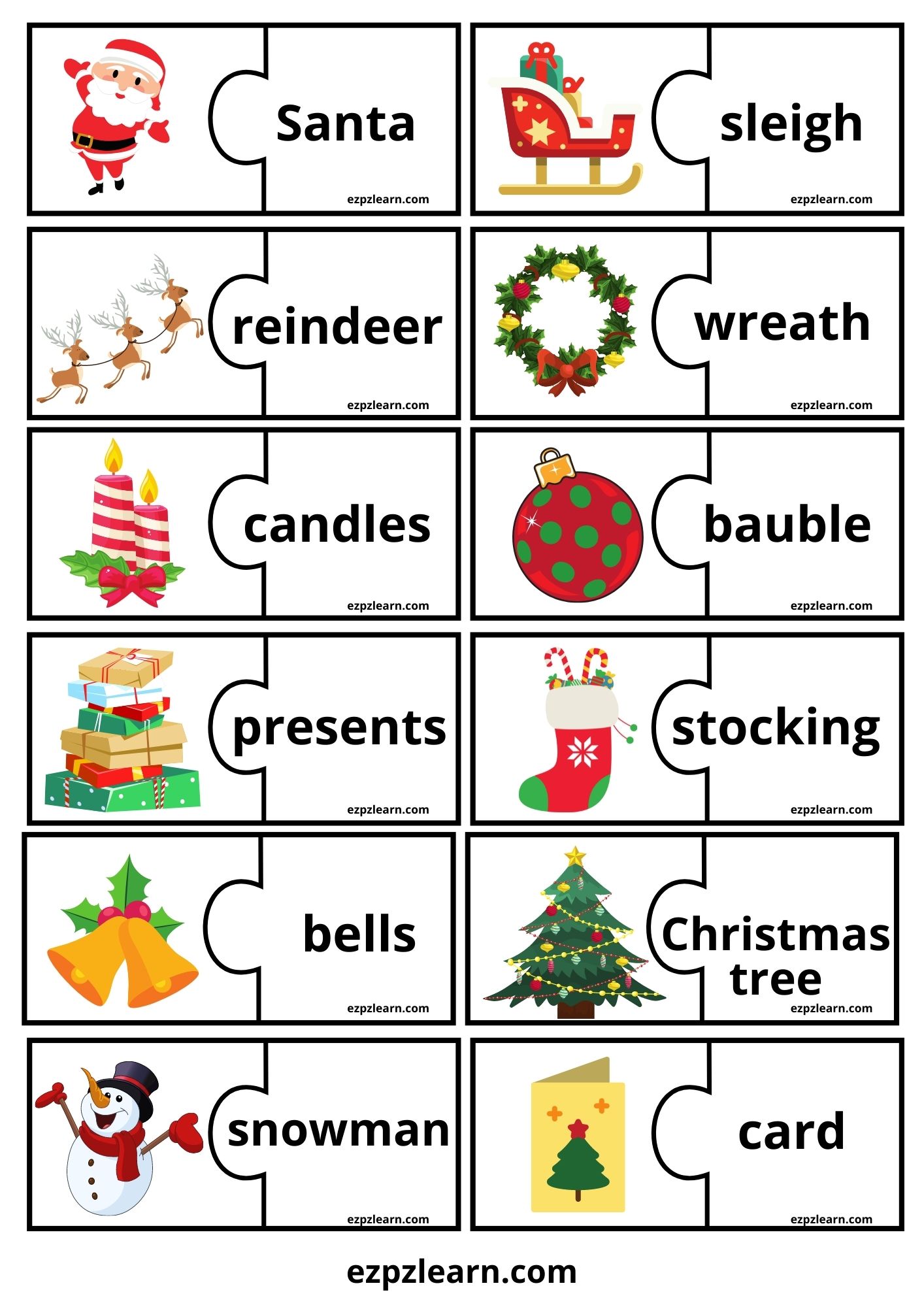 Christmas Word Match Game - Ezpzlearn.com